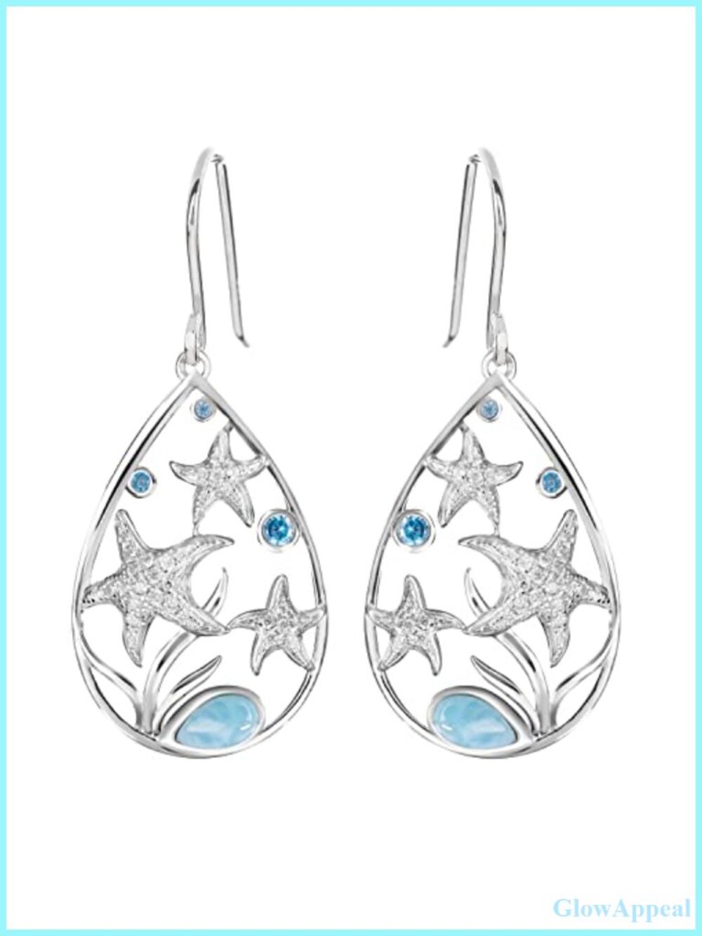 Sterling Silver Larimar Starfish Topaz Dangle Earrings Hawaii